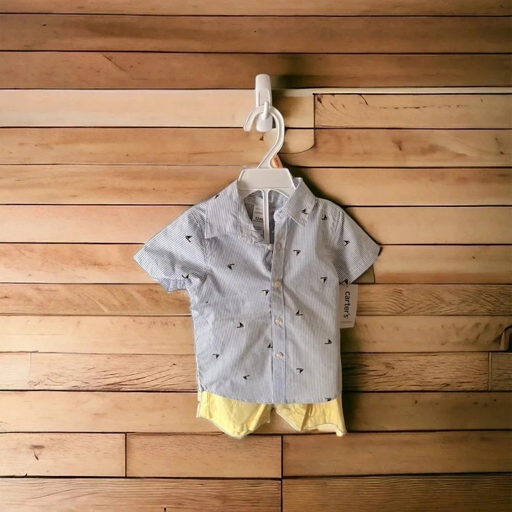 🆕 Carters Boys 12 Month Sailboat Short Set Outfit - Picture 1 of 4